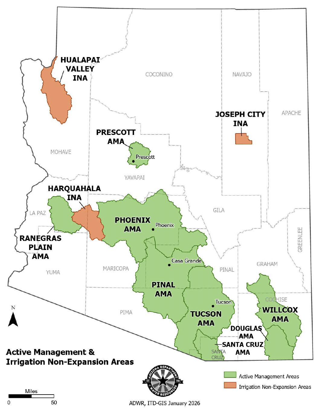 map of Arizona's INAs and AMAs